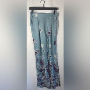 Massimo Dutti, Satin Blue Floral Wide Leg Pant size 4